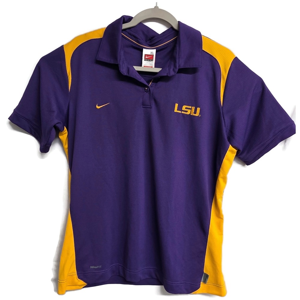 Nike LSU Tigers Youth XL Mens Small Purple Gold Short Sleeve Nike Polo Shirt